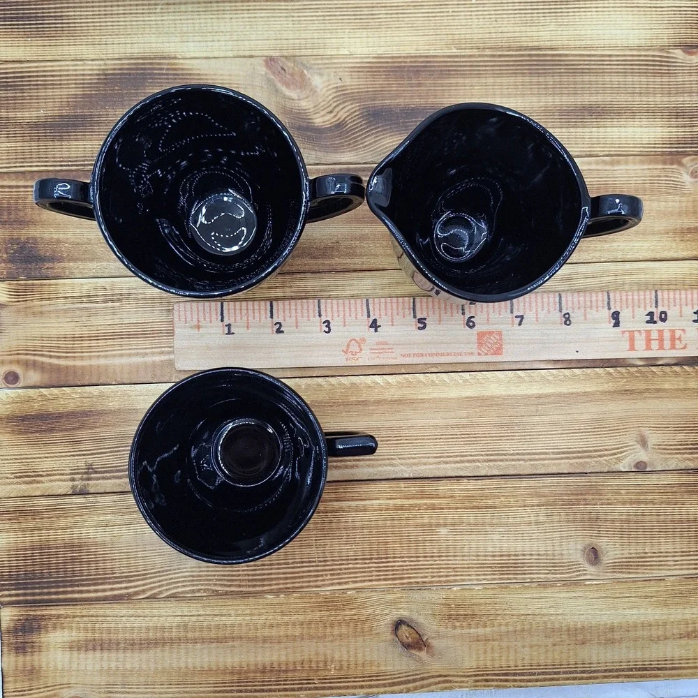 Vintage Black Amethyst Open Sugar And Creamer Set W/‎ 2 Cups 4pc Lot